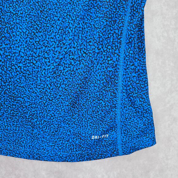 Nike Di Fit Blue Black Print Short Sleeve Active Running Tshirt XS Extra Small - Picture 6 of 7